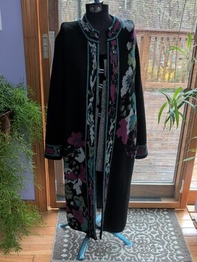J. Jill Black & Floral Knit Long Sweater Coat